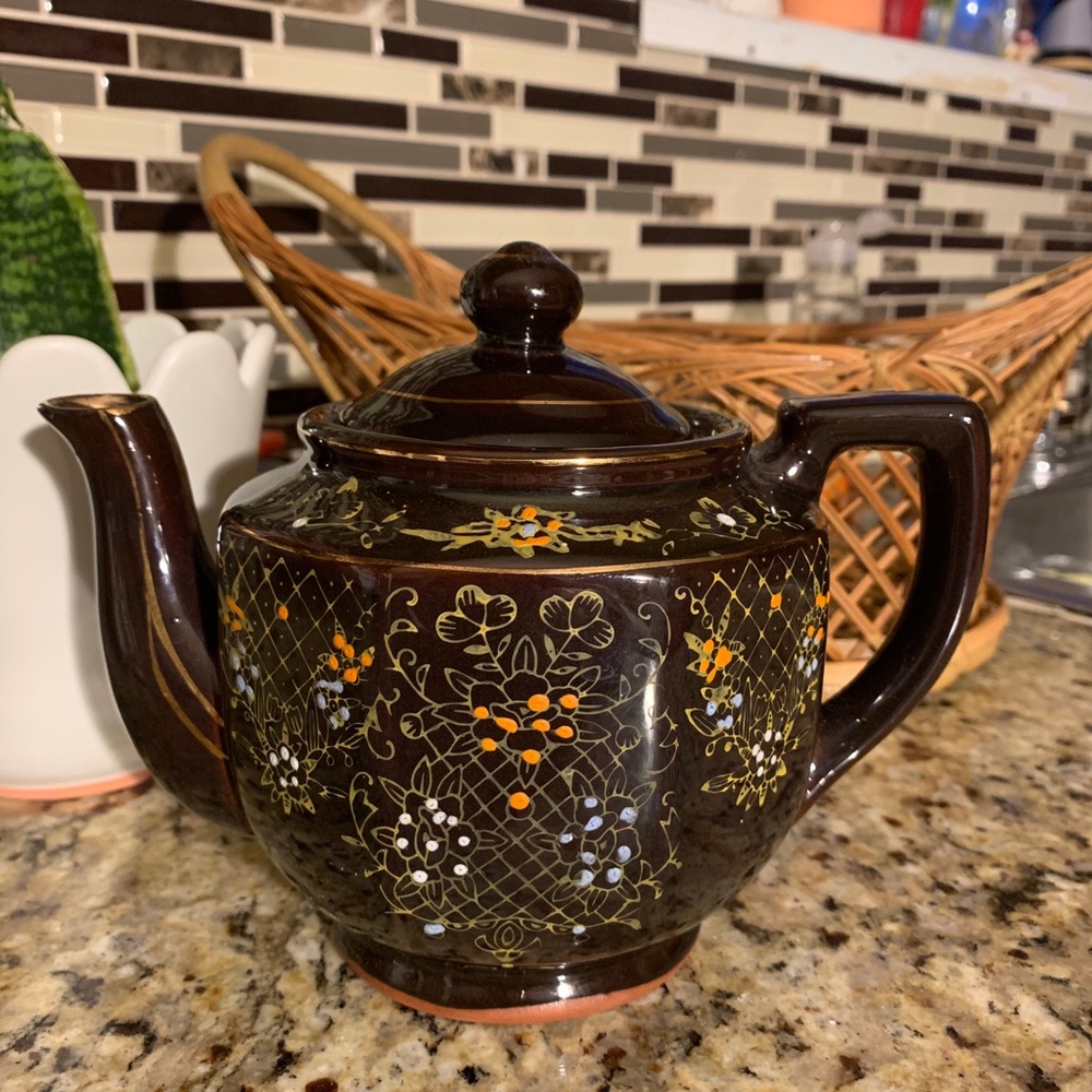Vintage brown floral teapot